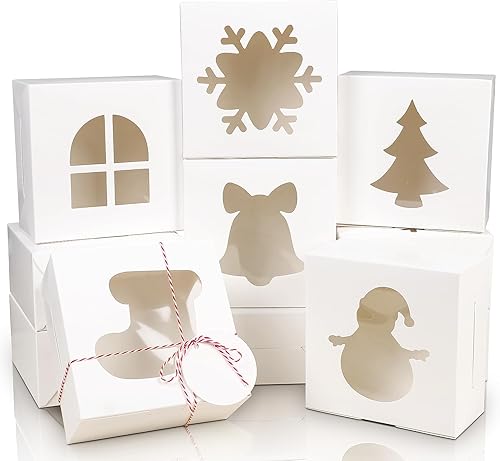 COTOPHER 30 cajas de galletas de Navidad con ventana, cajas blancas de panadería de 6 x 6 x 3 pulgadas para regalo, cajas pequeñas para dulces,