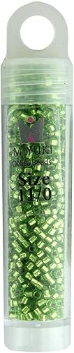 Miyuki Delica 11/0 - Verde Lima Plateado Forrado DB1206-5.2gms Vial de Cuentas de Vidrio Japonés