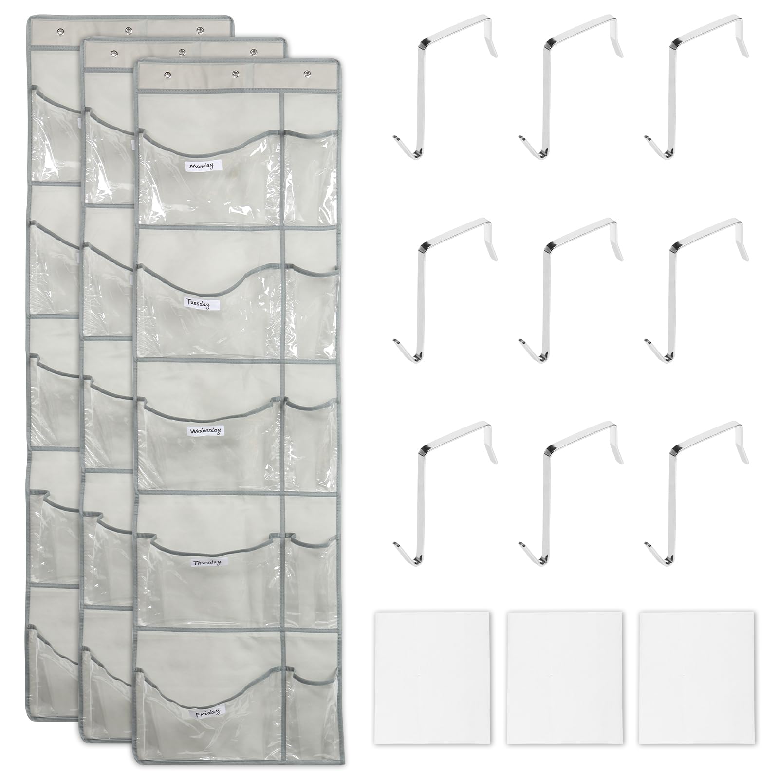 FALESOUL 3 Pcs Weekly Clothes Organizer for Kids, Monday to Friday The Week Clothes Hanging Closet Organizer, 5-Shelf Large Capacity School Clothes Storage with Side Pockets