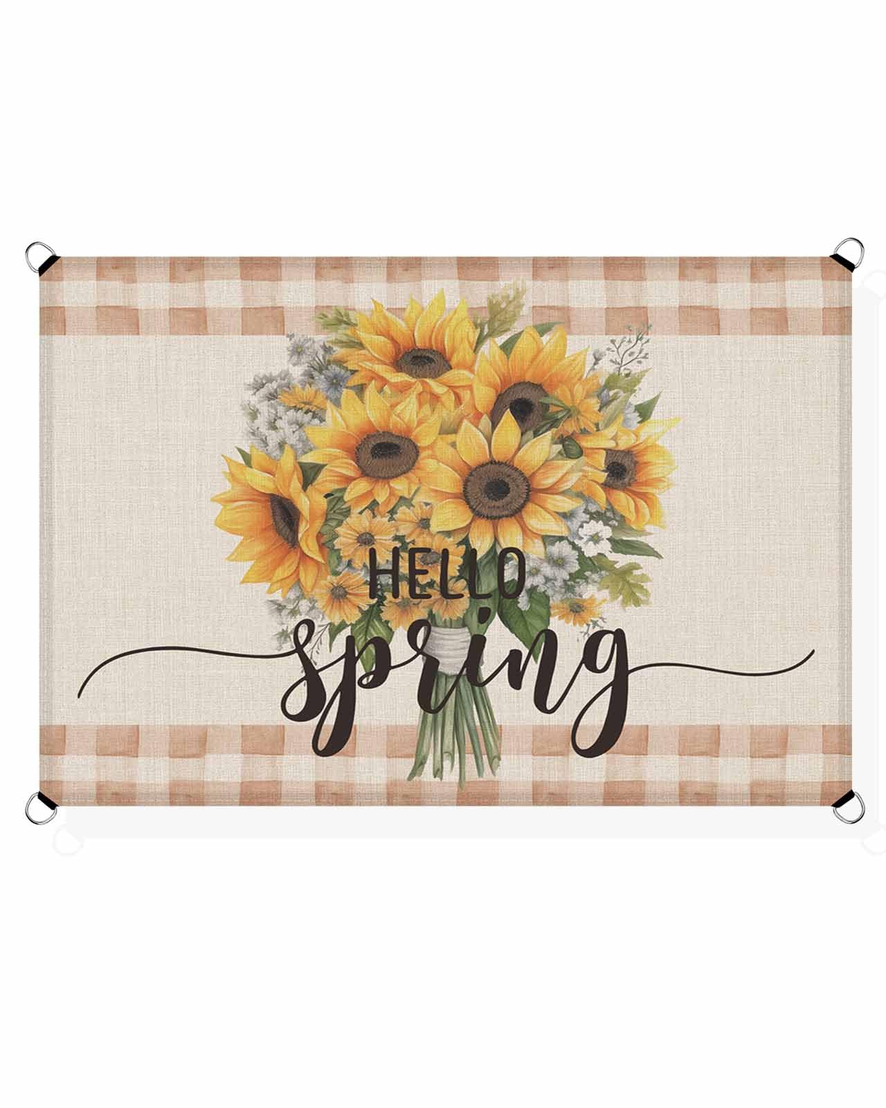 Plaid Sunflower Sun Sail Shades Rectangle Canopy,Sunlight Block Heavy Duty Curved Backyard Shade Cover, Waterproof Sun Shades for Patios Garden Pergola Outdoor,6.5'x10' Vintage Country Botanical Plant