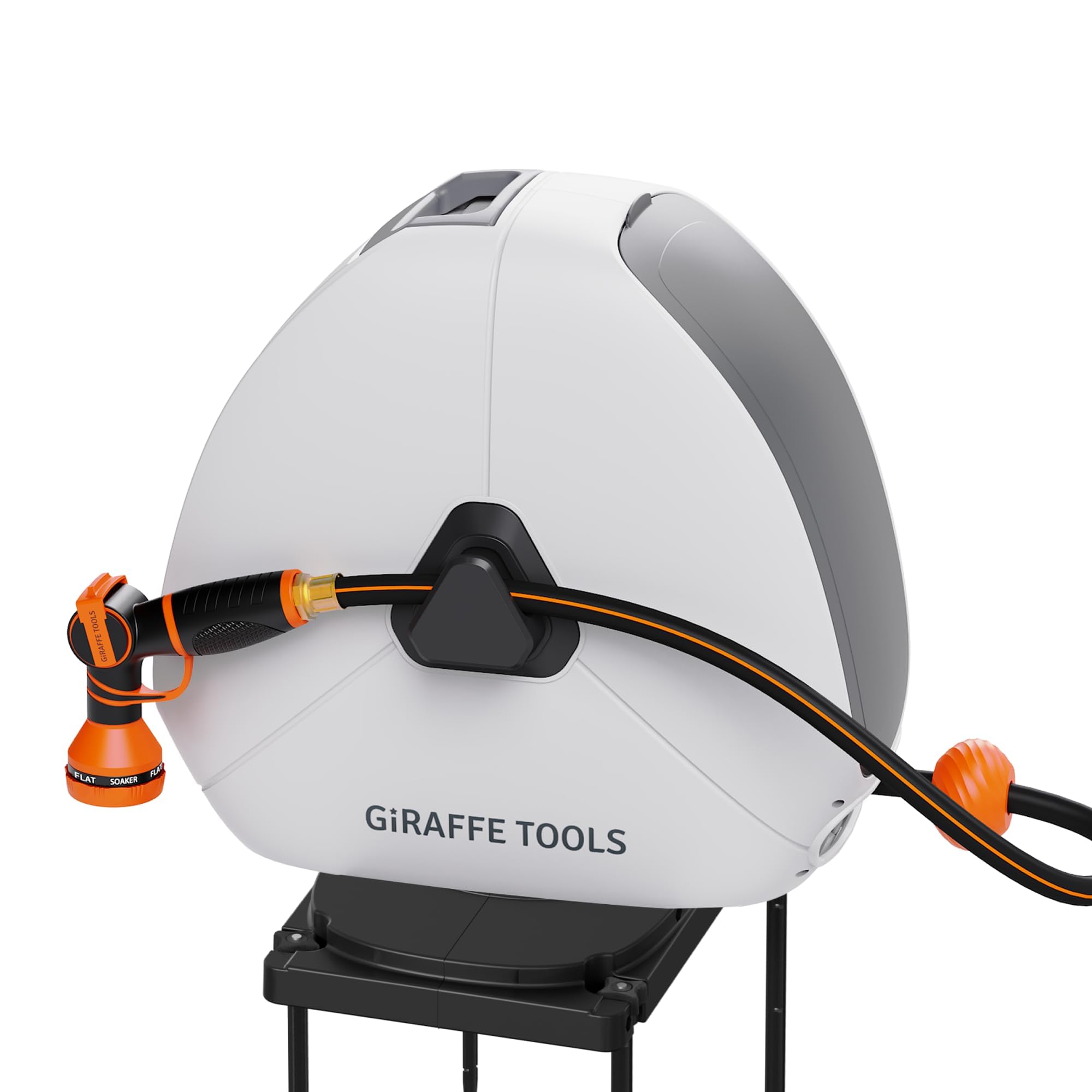 Giraffe Tools Ground Mounted Retractable Hose Reel 5/8 Inch x 92FT, Heavy Duty Automatic Rewind Garden Hose Reel, with Flexible Swivel Base for Lawn, Concrete Floor