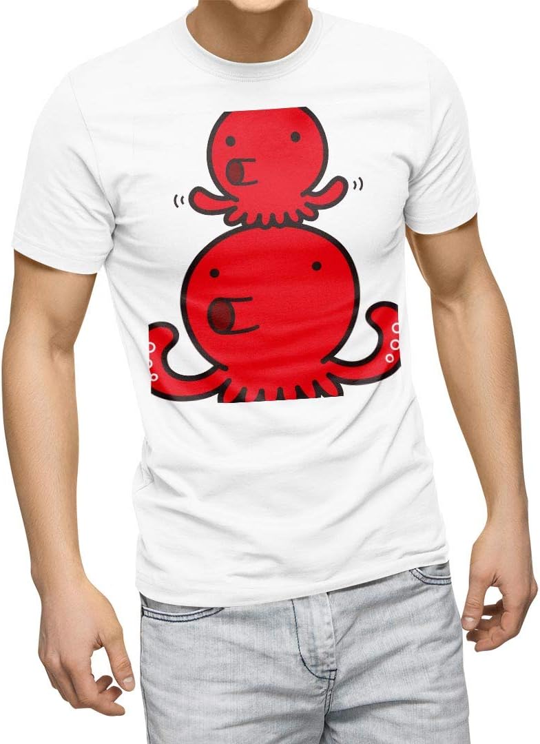 Igsticker プリント Tシャツ メンズ L Size おしゃれ クルーネック 白 ホワイト T Shirt ユニーク ラブリー タコ イラスト 感謝の声続々