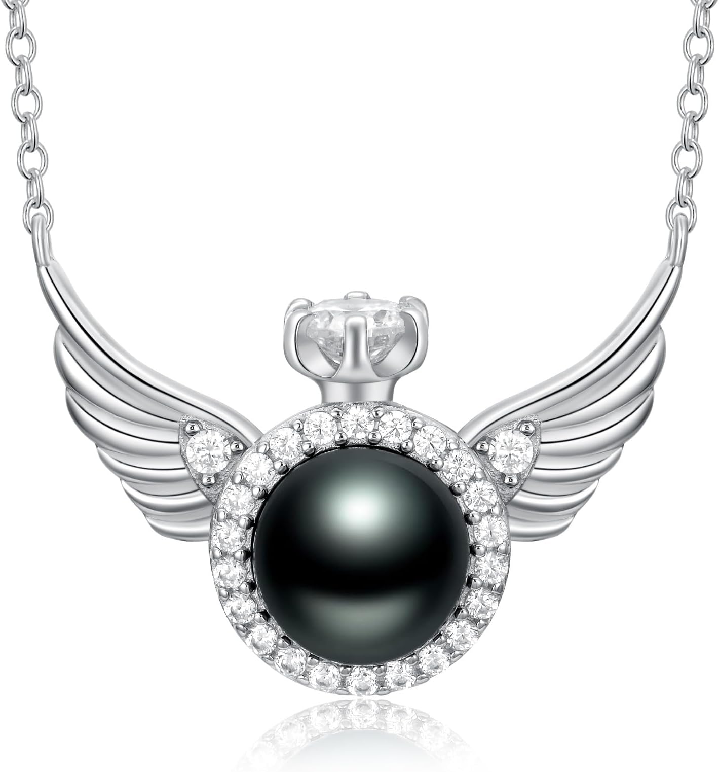 Black Pearl Necklace Angel Wing Design 10mm Freshwater Black Pearl Pedant Necklace For Womens Females