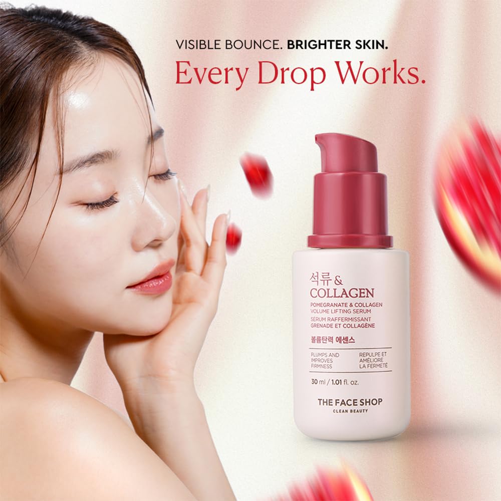 The Face Shop Collagen & Pomegranate Volume Lifting Face Serum | With 10% Marine Collagen & Hyaluronic Acid for Firming, Wrinkle Care & Intense Hydration | Korean Skincare Serum, 30ml 2