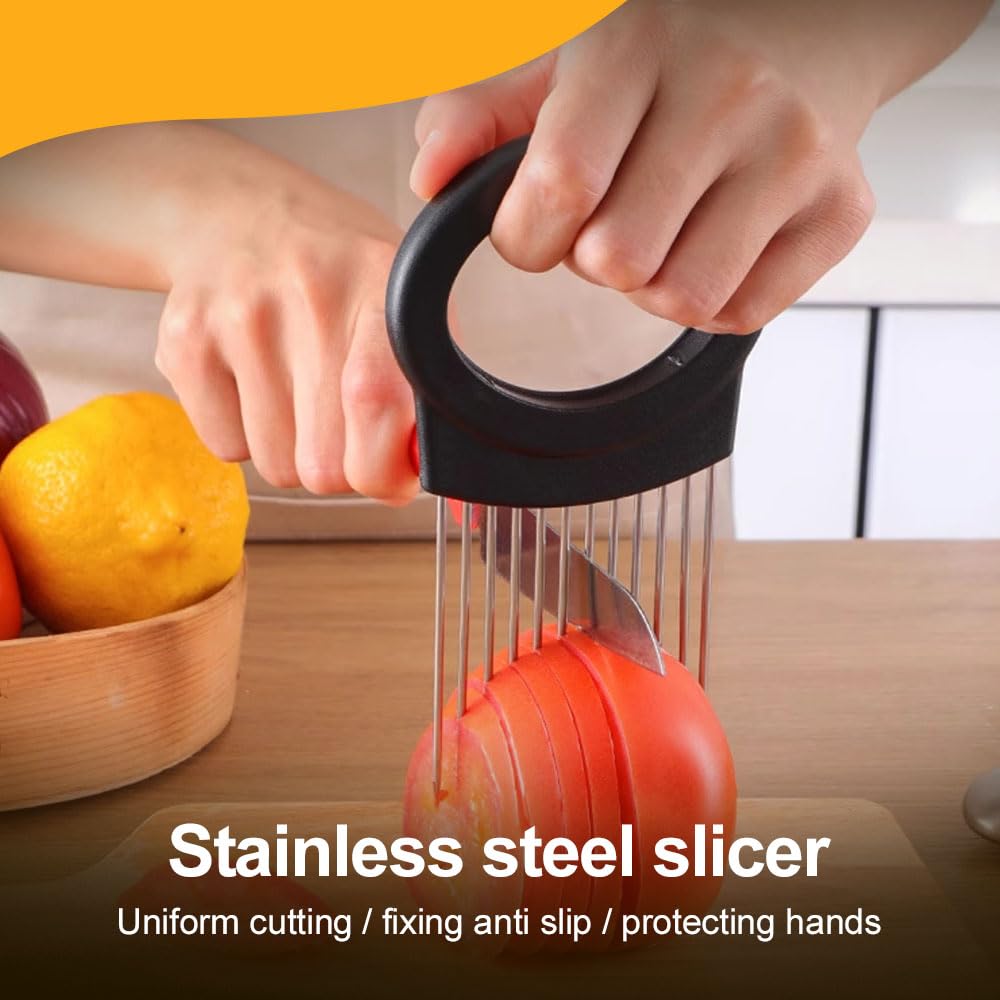 Stainless Steel Onion Slice Holder, 2025 Upgrade Multifunctional Fruit Egg Slicer Onion Pin Slicer Loose Meat Pin, Premium Slice Fixing Artifact Kitchen Gadgets (2)