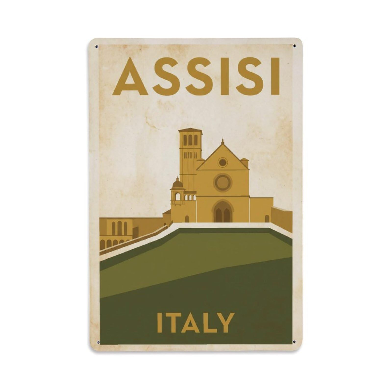 Retro Italy Assisi Travel Metal Tin Sign Plaque Wall Decor for Cafe, Club Bar, Office, Garden Metal Poster 8x12Inch