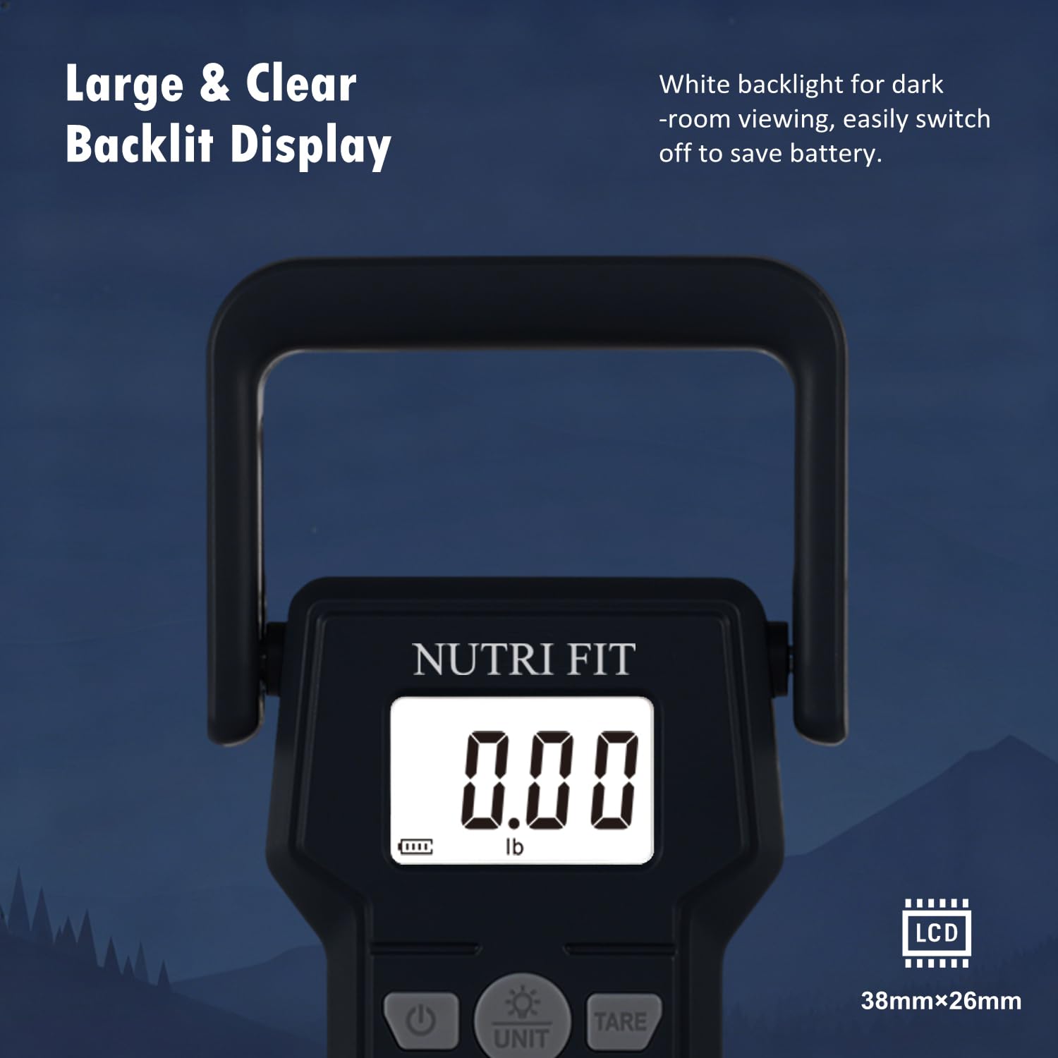 NUTRI FIT Cyfrowa waga bagażowa, waga bagażowa z taśmą mierniczą, elektroniczna waga do ryb, 50 kg/110 lb waga wisząca waga pocztowa z hakiem do podróży, wędkowania, ważenia paczek, podświetlany
