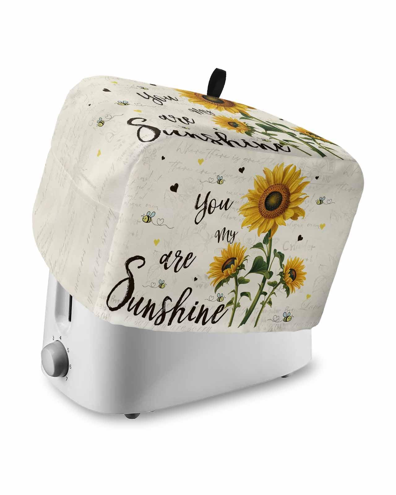 Sunflower Toaster Cover 4 Slice, Vintage Pastoral Style Bread Maker Dust Cover with Pockets for Kitchen Small Appliance 12x11x8in