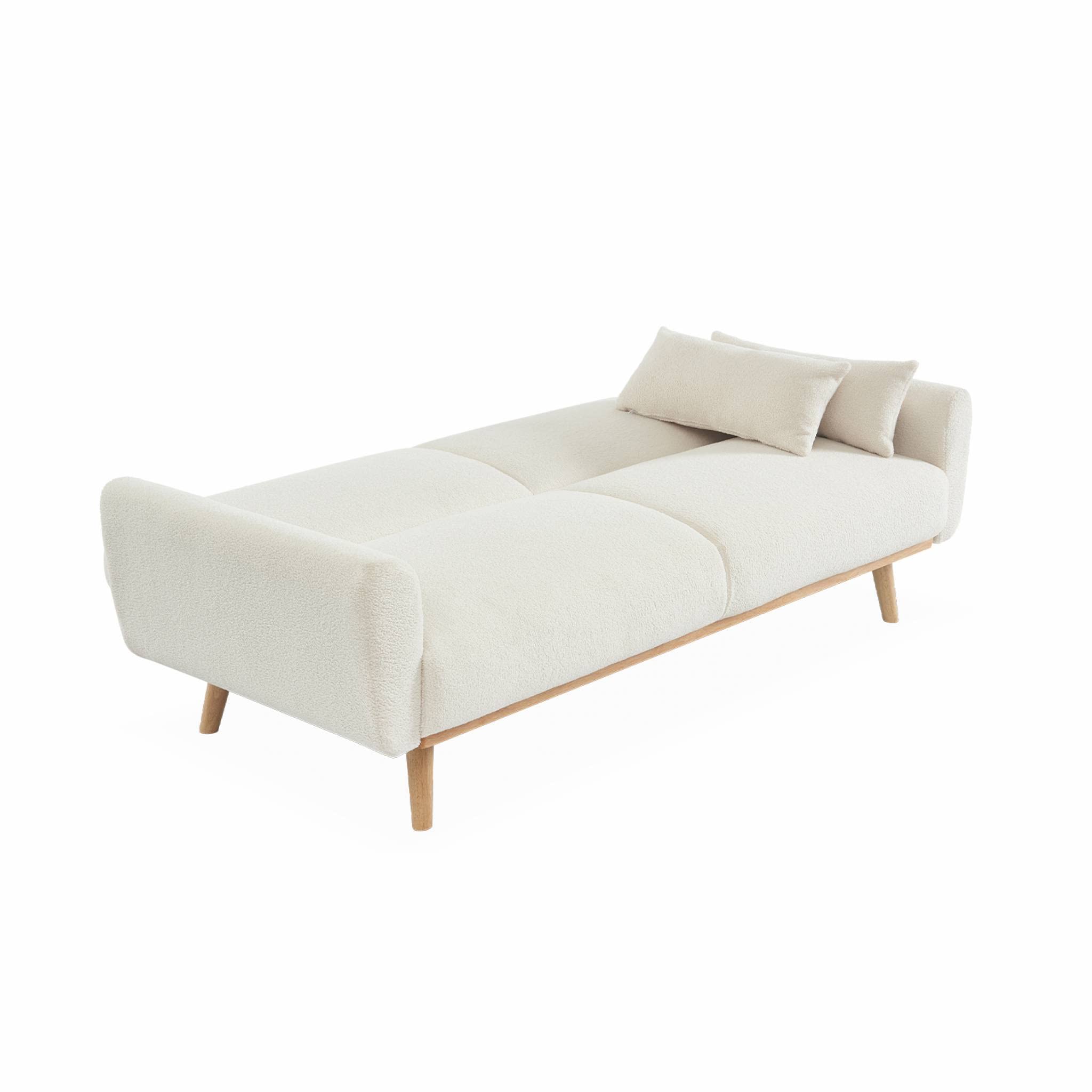 Sofa mit Bouclé Teddystoff mit Schlaffunktion - Bjorn - 2 - 3-sitziges fixes Sofa mit Holzbeinen, skandinavischer Stil