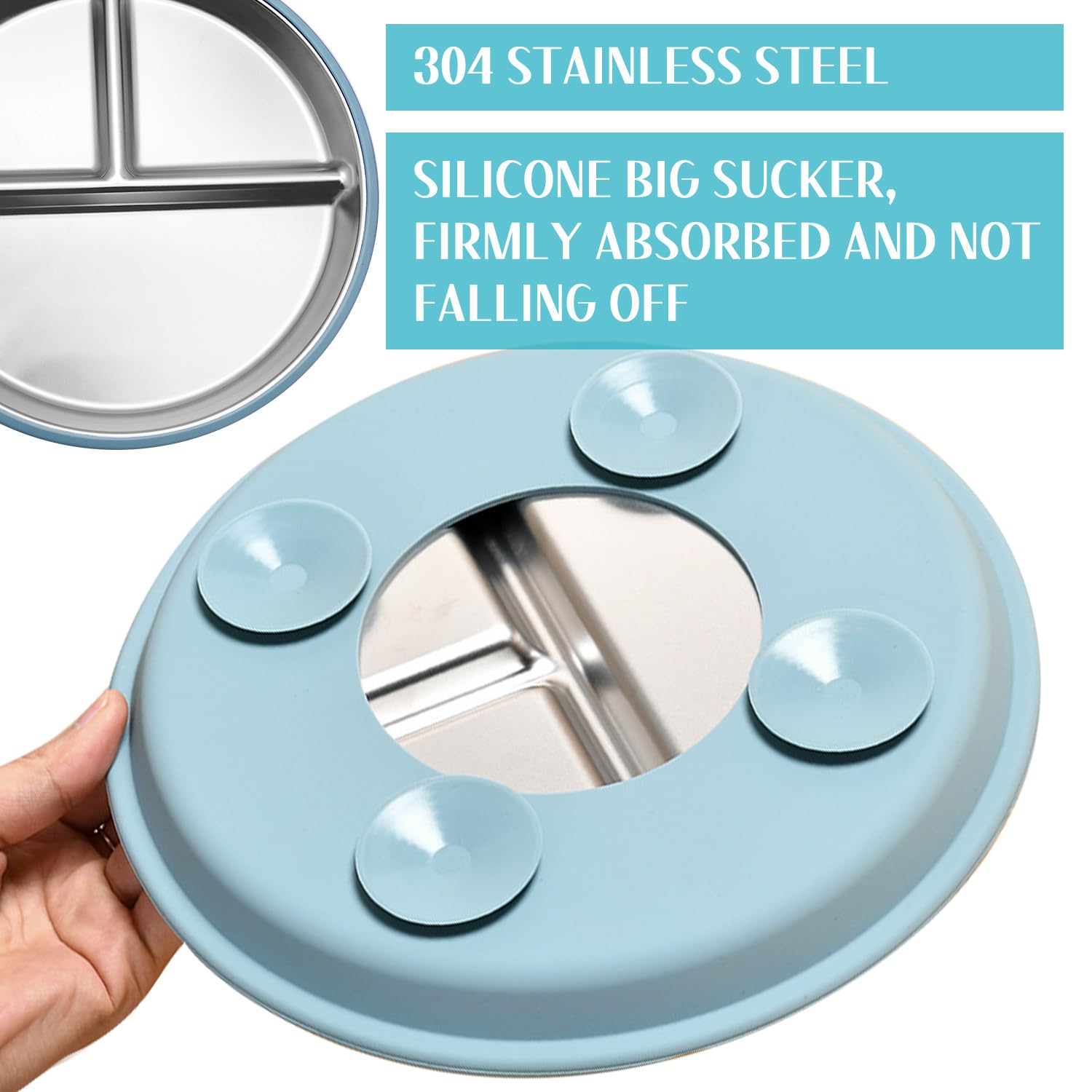4 Pièces, Assiette Bebe Ventouse et Bols pour Bébé, en Acier Inoxydable et Silicone, Résistants aux Chutes, Lavables au Lave-Vaisselle, Adaptés aux Bébés et aux Enfants (Bleu et Vert)