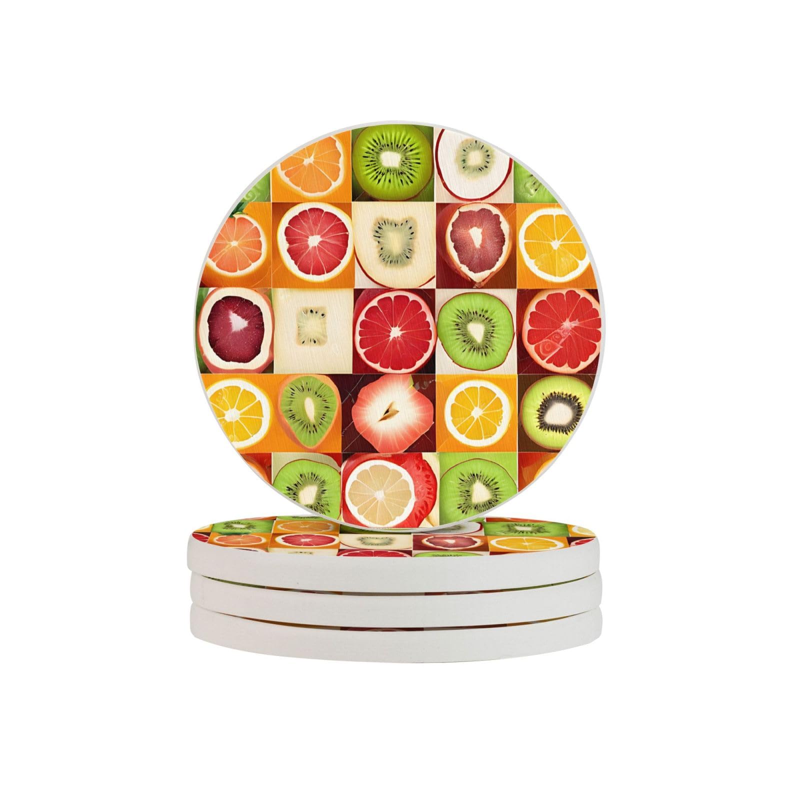 Dessous de verre en diatomite lot de 4 absorbants motif kiwi pastèque pour table de salon