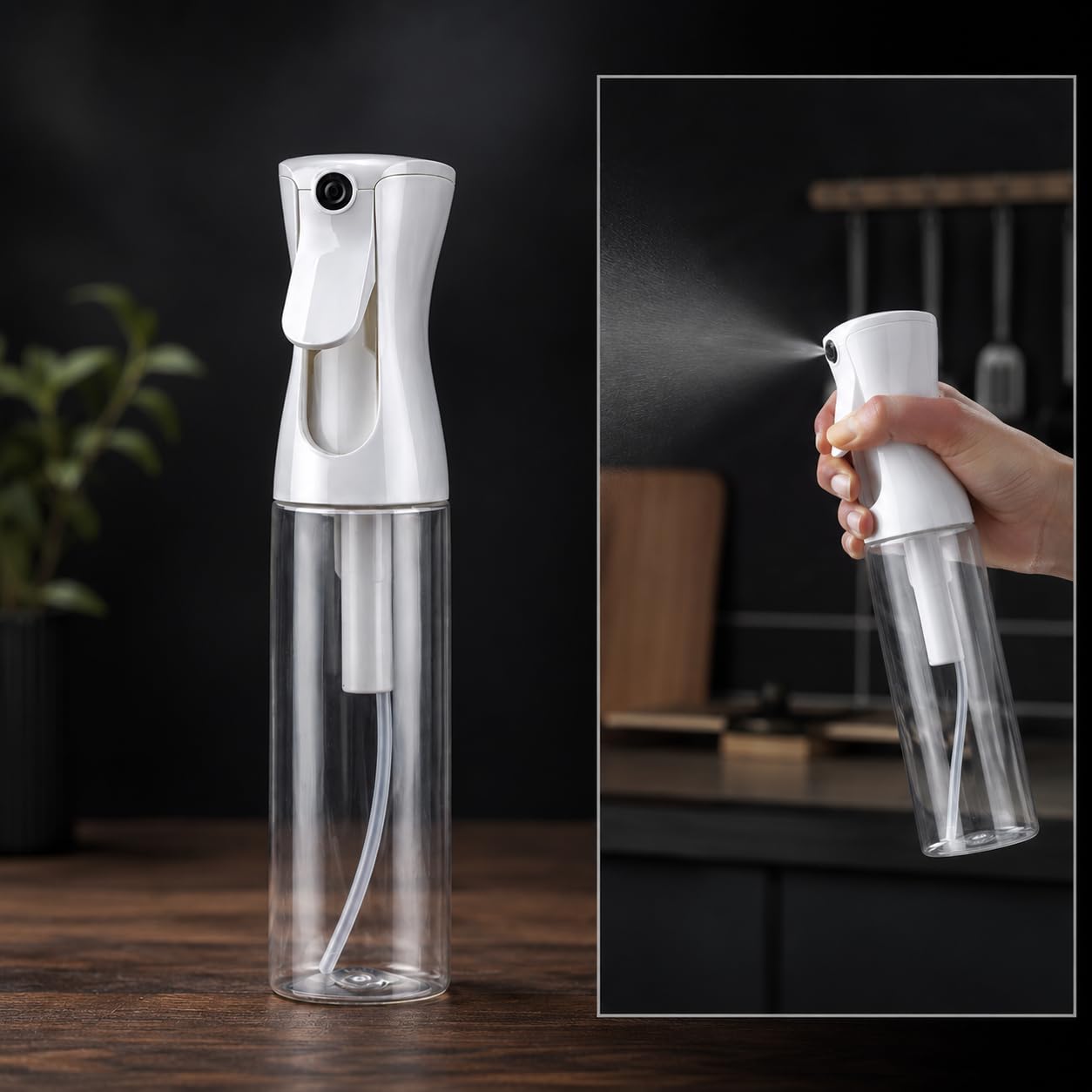 Continuous Mist Spray Bottle for Hair, 300ml Fine Mist Water Sprayer for Hairstyling, Plants, Pets, Cleaning, Transparent-image-9