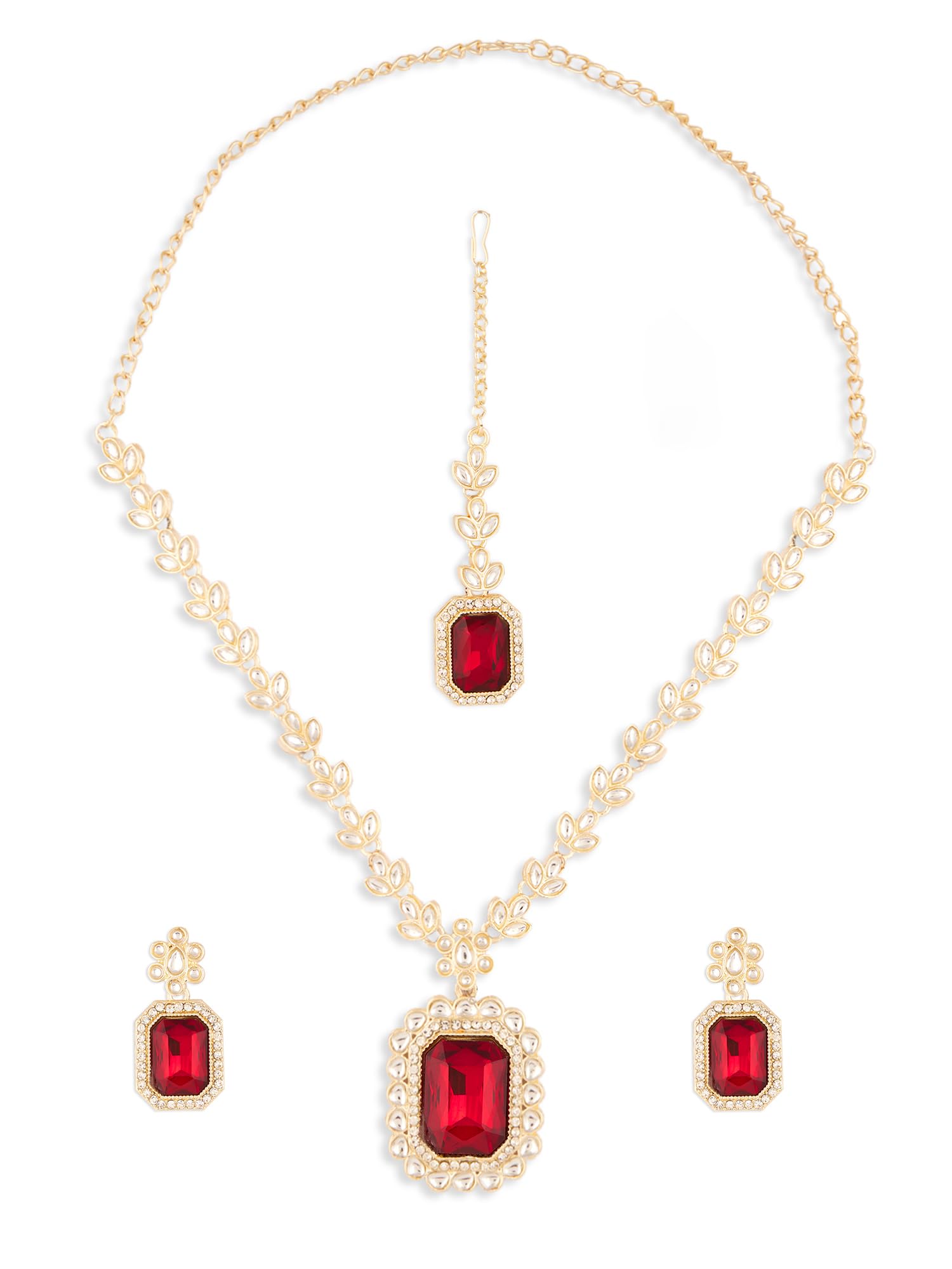 ZAVERI PEARLS Red Dazzling Stones Austrian Diamonds Necklace Earring & Maangtikka Set For Women-ZPFK18214 (B0D8T5LJ6Y) Amazon Price History, Amazon Price Tracker