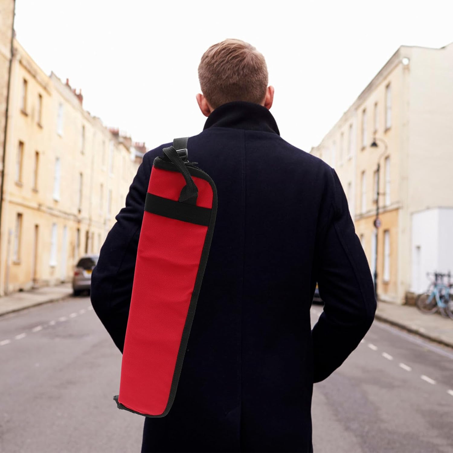 Mikinona Thickened Drum Stick Bag Carrier for Drum Set, Red 4-pair Capacity with Shoulder Strap and Handheld Handle, Drumstick Holder Case for Percussion Accessories