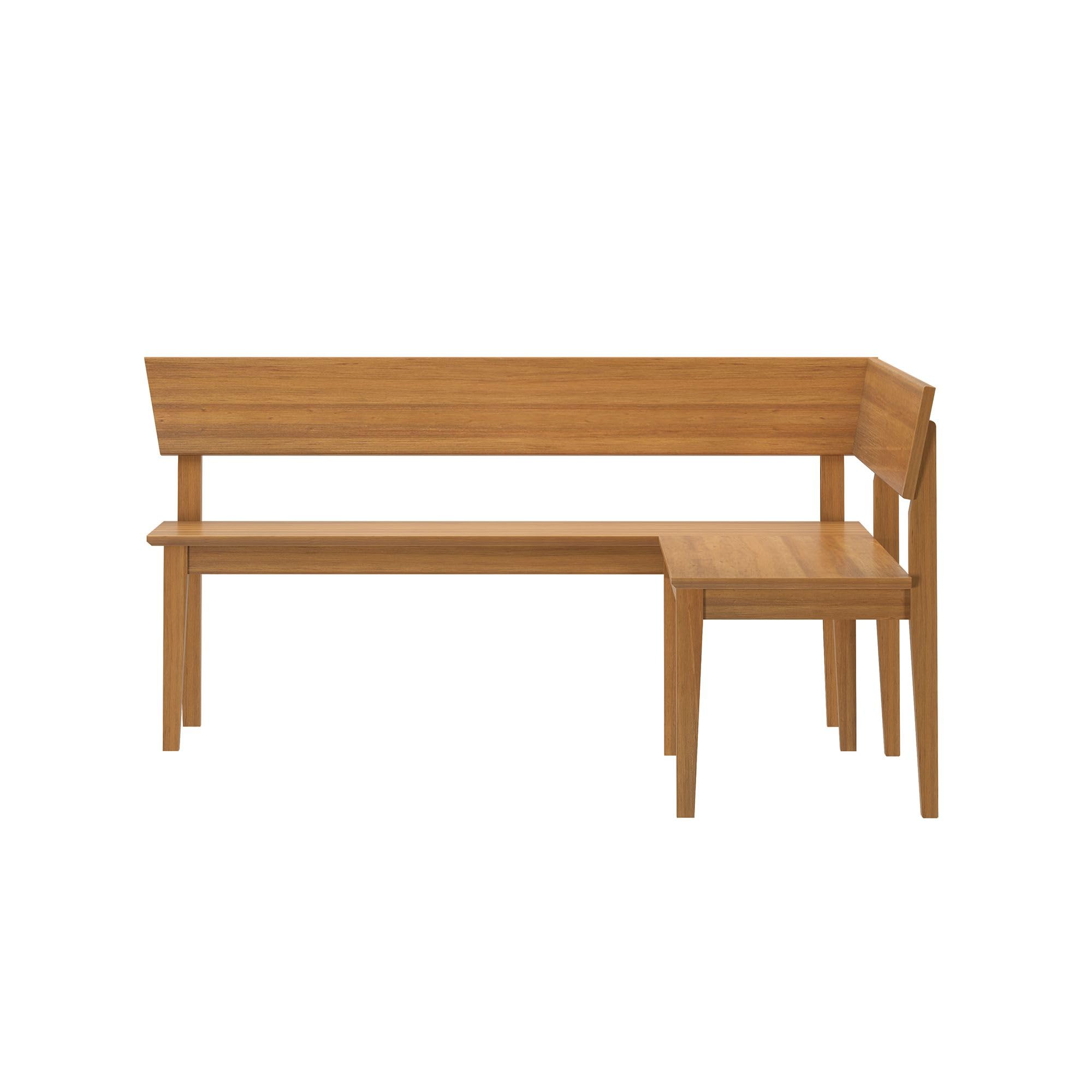 Plank+Beam Risa Dining Bench, 64 Inch, Corner Bench, Pecan | Space-Saving Solution, Hassle-Free Setup, Solid Wood