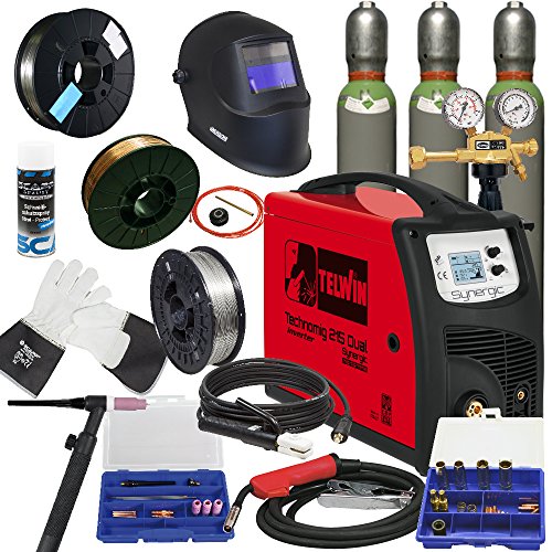 TELWIN MIG/MAG Schweißgerät TECHNOMIG 215 DUAL Synergic im SET 3 mit SCAPP Schweißdrähten, SCAPP Schweißerhandschuhen, SCAPP Trennspray, WIG Schweißbrenner, Schweißhelm, Gasflaschen, usw. (816053) Cover