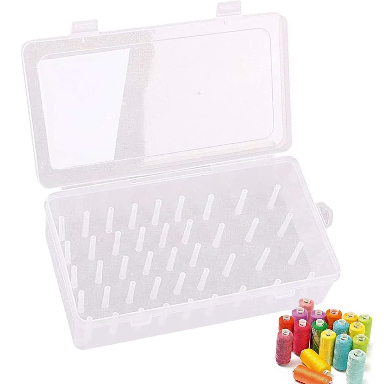 Sewing Thread Storage Box for Bobbins Embroidery Thread Organiser for 42 Thread Spools Empty Clear Plastic Yarn Reels Storage Box Acrylic Sewing Thread Box Embroidery Craft Sewing Thread