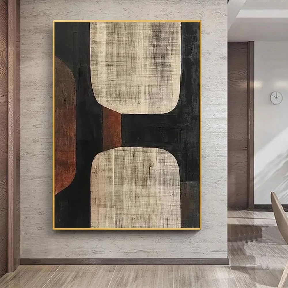 LTjiajuypd Canvas Prints Beige Wabi-Sabi Wall Art Black Abstract Painting Brown Copper Simple Neutral Office Home interior Decoration(60x90CM/Frameless)