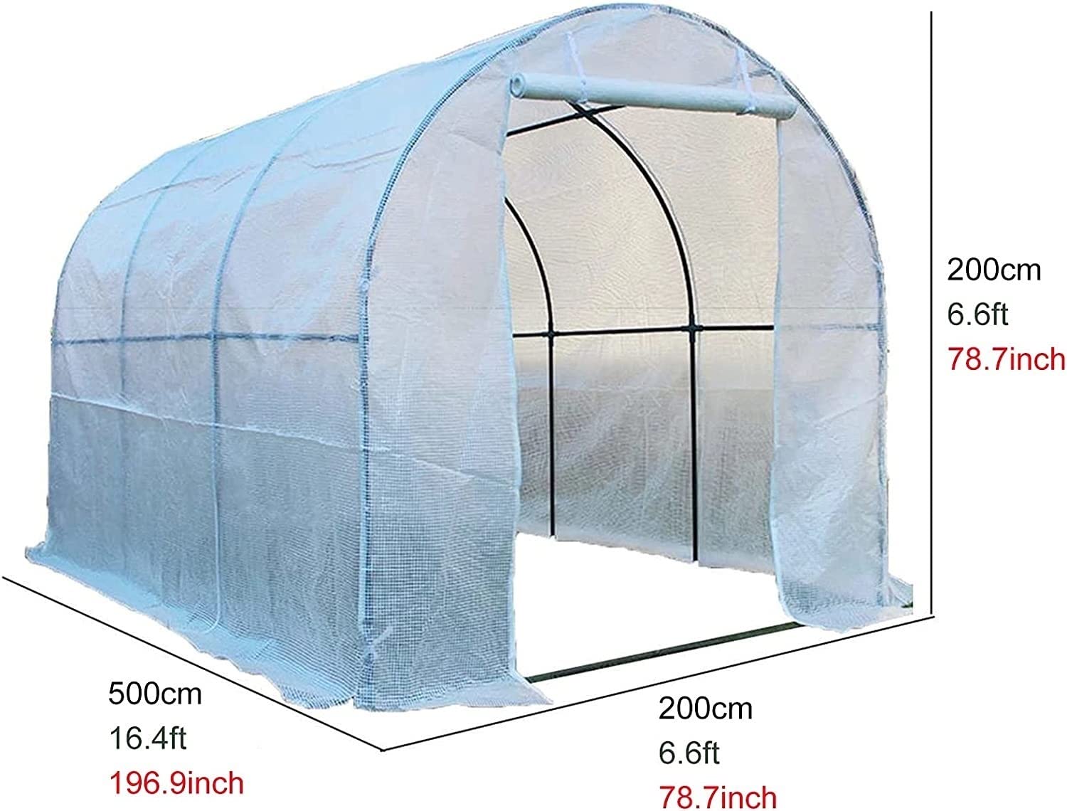 OKUOKA Grande Serre extérieure complète du Tunnel avec châssis en Acier Lourd, Jardin de tomates Hothouse, 2m / 3M / 4M / 5m / 6m de Long Qualité Couverture Tarp (Size : 500x200x200cm)
