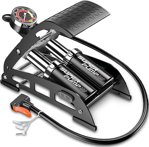 Bomba de suelo para bicicleta, bomba de neumático portátil con medidor de presión preciso y válvulas inteligentes, bomba de aire de pie de bicicleta