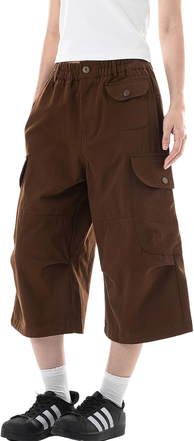 Baggy Cargo Pants for Women Casual Summer High Waisted Wide Leg Cropped Pants Capri Shorts with Pockets - Image 3