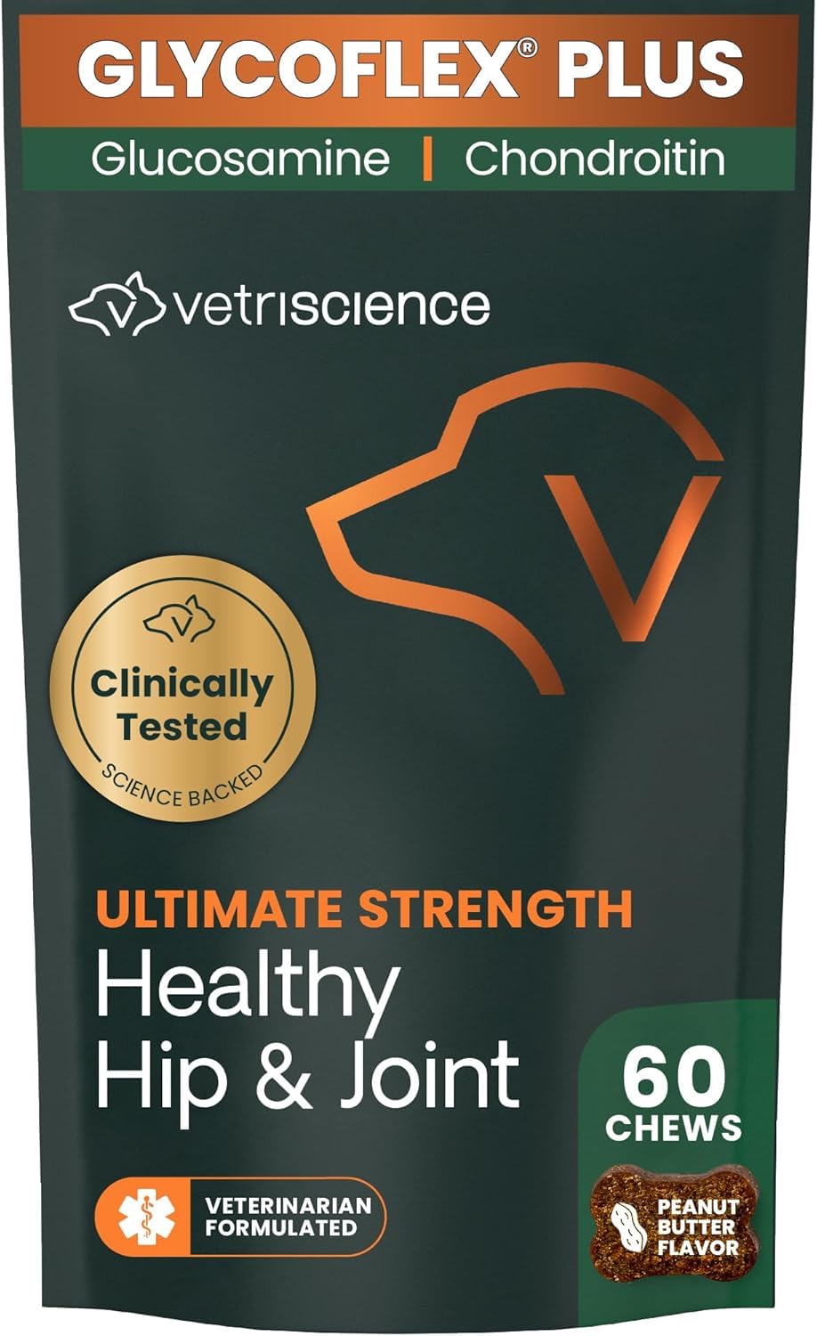 VetriScience GlycoFlex Ultimate Strength Healthy Hip and Joint – Mobility Supplement with Glucosamine for Dogs, MSM & Green Lipped Mussel, Peanut