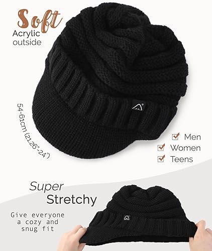 Miniatura 4 de Hat Hut Gorros de invierno para mujeres y hombres, con forro de satén, gorro de invierno para mujer, gorro con visera de ala