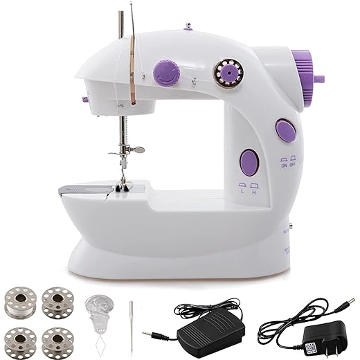 Mini Sewing Machine Handheld Portable Electric Sewing Machines Adjustable 2-Speed with Foot Pedal for Kids Childrens Beginners Purple Embroidery Machine for Home Sewing