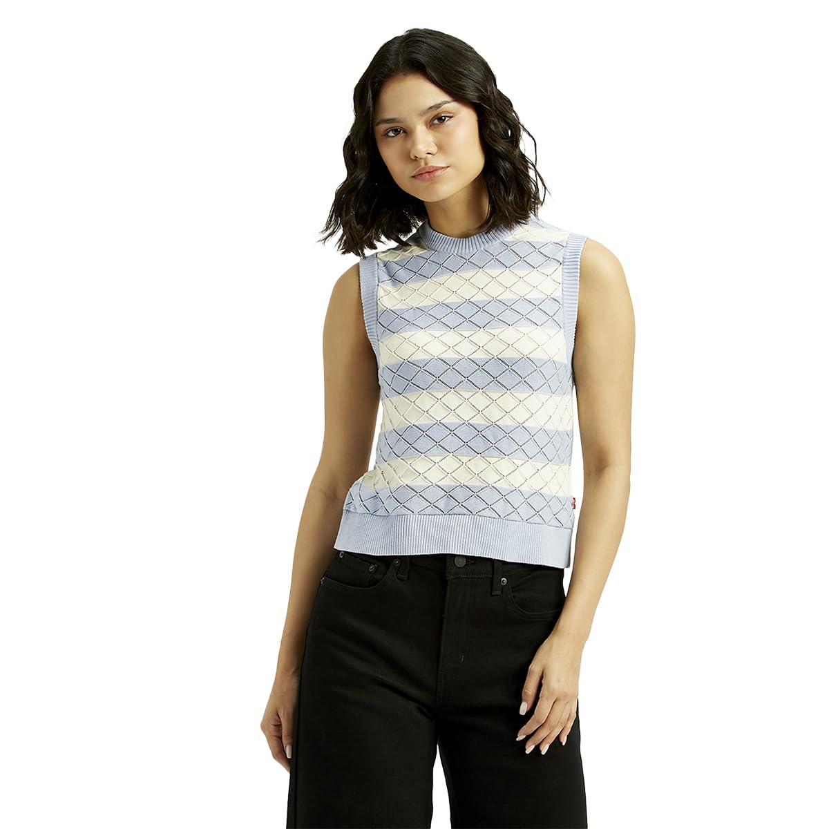 levi's Women's Striped LightBlue Crew Neck Sweater Vest-picture-25