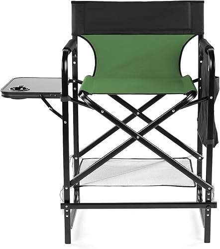 Miniatura 4 de 26'' Tall Directors Chair,Portable Seat Folding Camping Chair, High Foldable Bar Stool with Built-in Cup Holder, Side Table, Storage Pocket, for