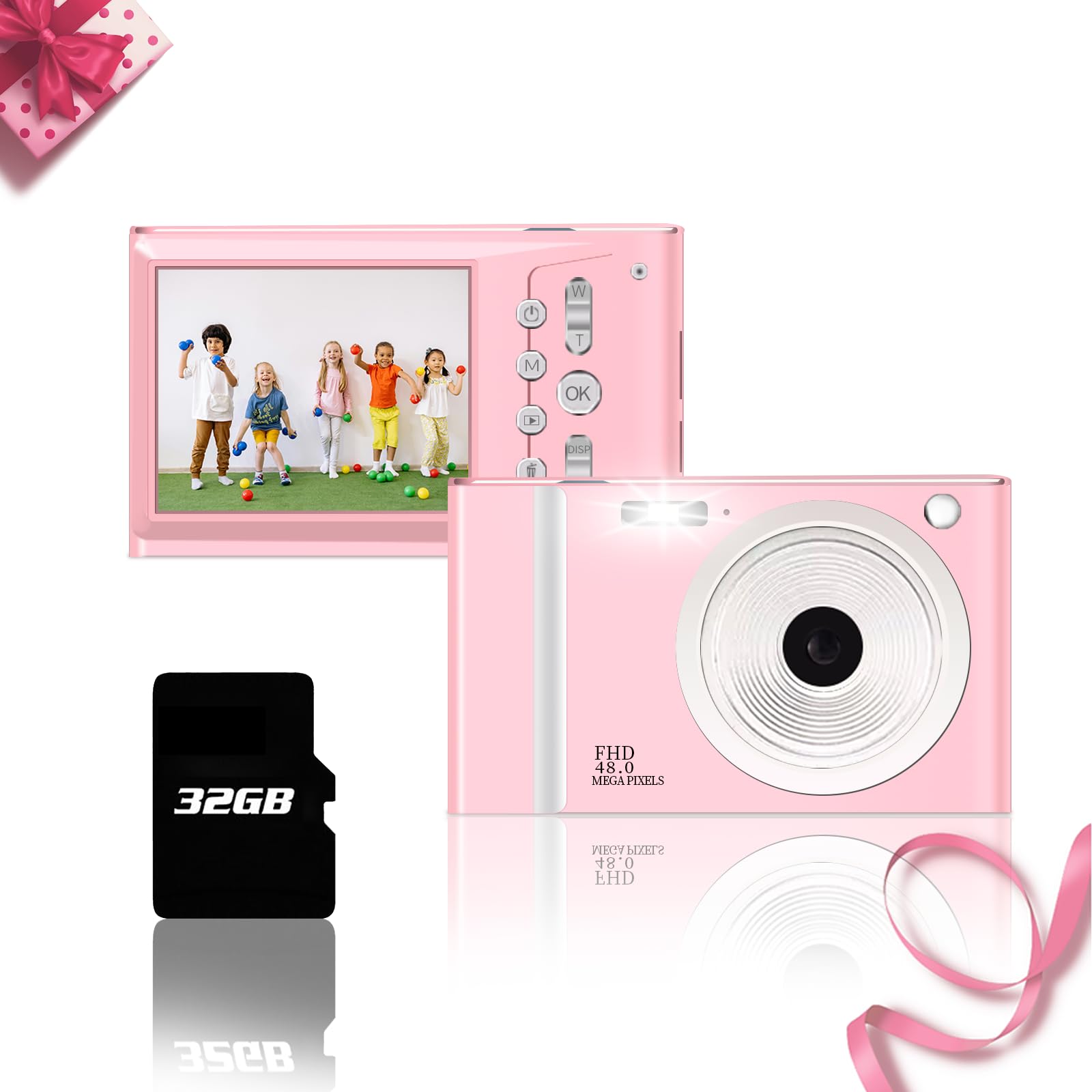 Jazeyeah Digital Camera - Compact Digital Camera for Kids and Teens- 48MP 2.4 Inch LCD Screen,FHD 1080P, 16x Zoom Anti-Shake, 32GB Card Included - Ideal Pink Camera for Photography & Everyday Moments