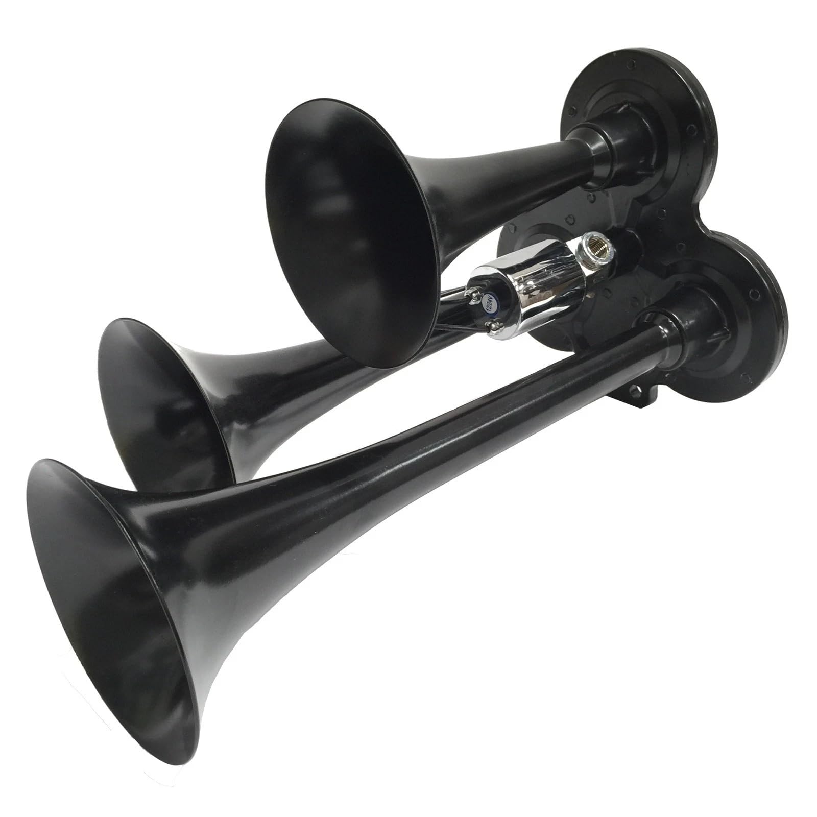 Train Air Horn Three 3 Black Trumpets with Heavy-Duty Electric Solenoid