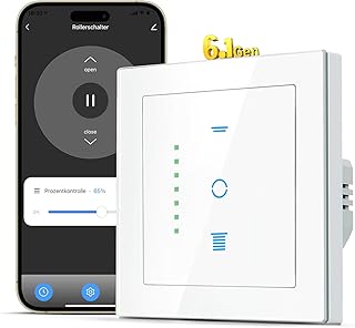 SMARTERCURRY WLAN Rollladenschalter [6.1Gen], Smart LED Jalousien Schalter mit Timer, Kindersicherung, Rollladensteuerung kompatibel mit Echo Alexa/Google, 80x80mm, 1 Stück | Weiß