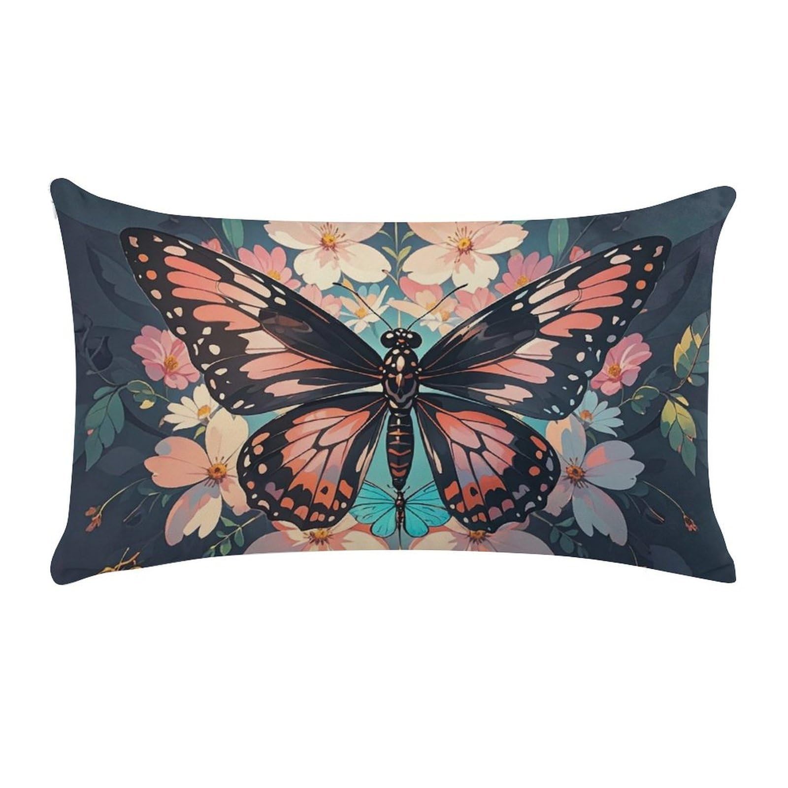 Flowers Butterflies and Dragonflies Pillow Cases for Sofa, Super Soft Plush Pillow Cover with Zipper, Luxury Cozy Pillow Shams for All Seasons, Lightweight Pillowcases for Bedroom, 12" X 20"