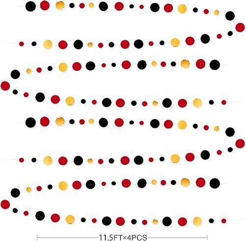 Miniatura 2 de pinkblume Guirnalda de lunares de puntos circulares para fiestas, papel de lunares colgante, papel de polka dorado negro rojo para graduación