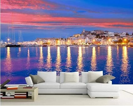 Amazon 3d写真の壁紙カスタム壁画壁の夕暮れ釣りポートタウン背景家の装飾リビングルームの壁紙 400x280cm 壁紙