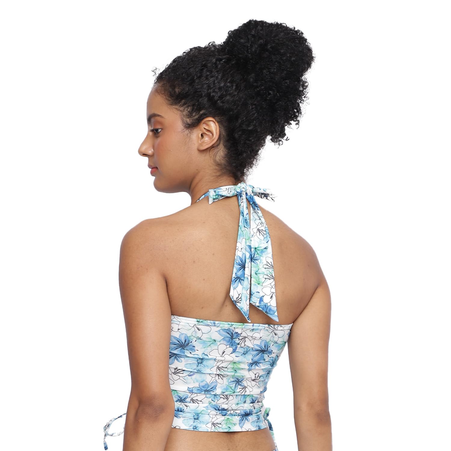La Intimo Chetlat Halter Neck Printed Padded Crop Tankini Top for Women Swimwear Beach wear Multicolour