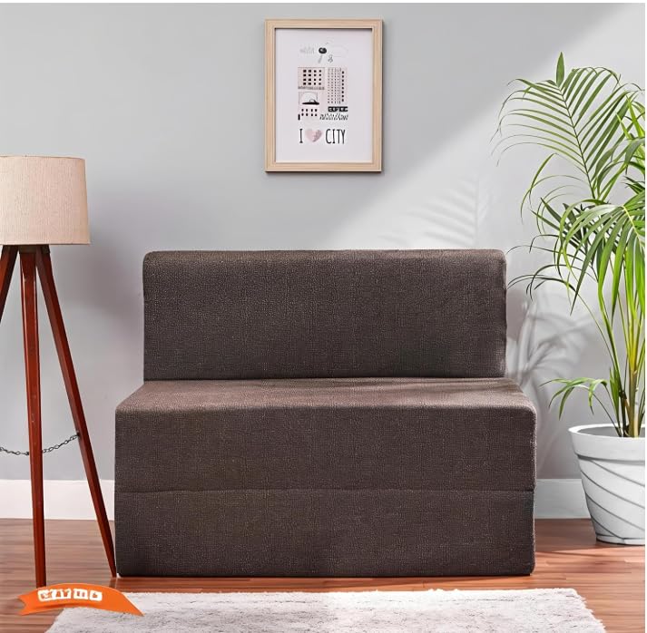 Image of Foldable One Seater Sofa Cum Bed, Sofa Bed 3 X 6 Feet, Velvet Fabric- Washable Cover- Including 1 Cushion Perfect for Home & Office for Guest (Brown)