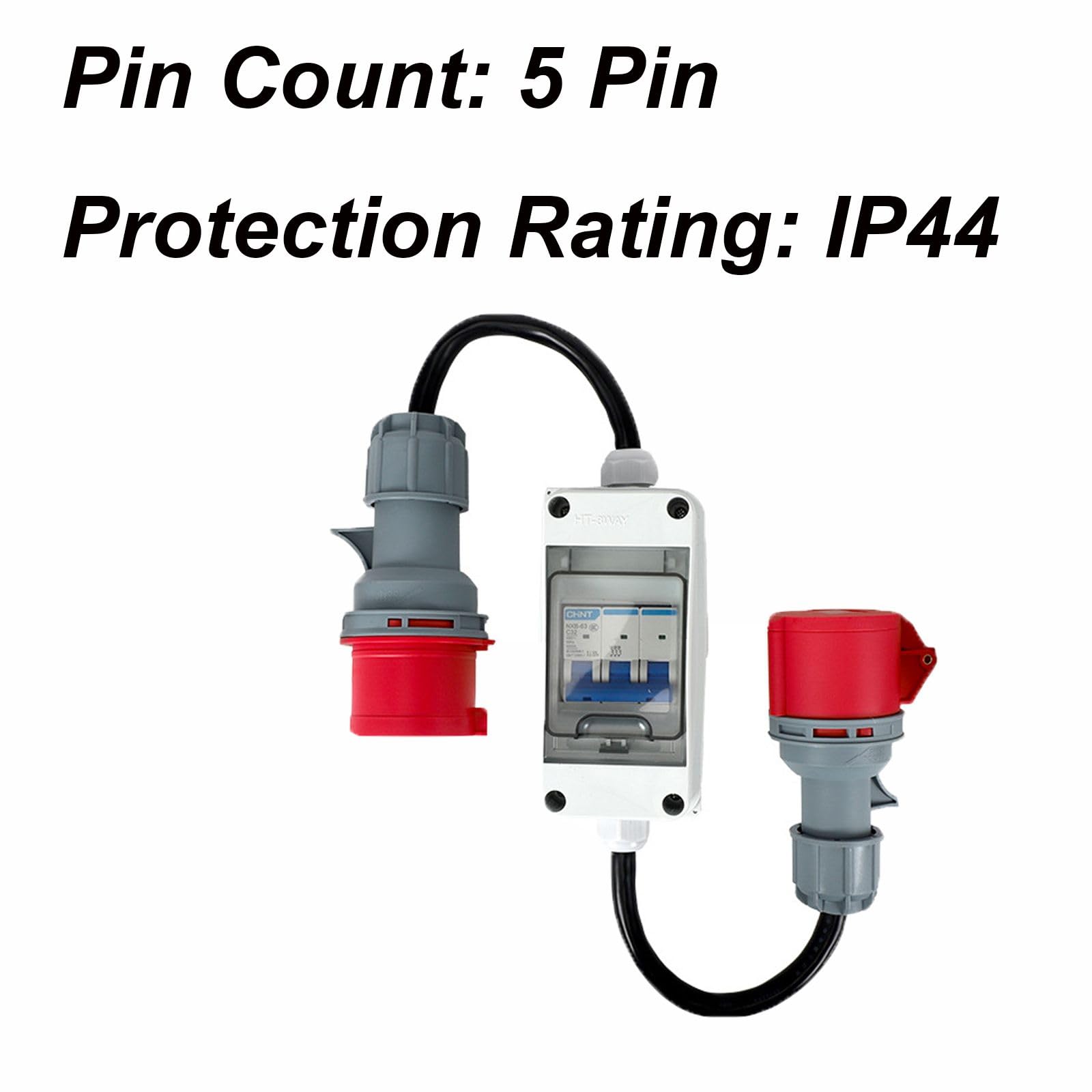 Adaptador CEE de 32 A a 16 A, IP44, 400 V, corriente de alta potencia de 3 fases, 5 polos, para caravanas, autocaravanas, obras