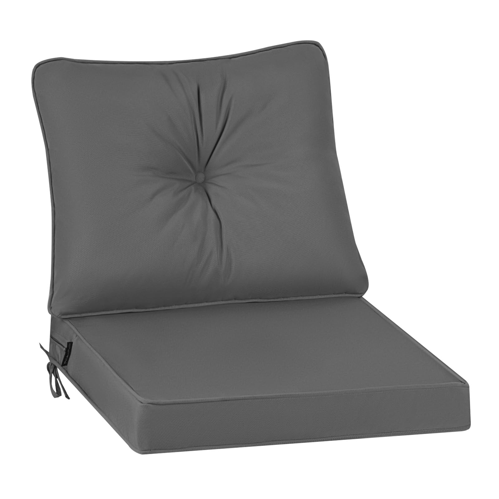 PRIMEPATIO Outdoor Garden Chair Cushion with Backrest, 7cm Thick Waterproof Patio Seat Pad for Low-Back Sofa Chairs, Replacement Garden Furniture Cushion with Ties, 50 x 50cm, Grey — view 12