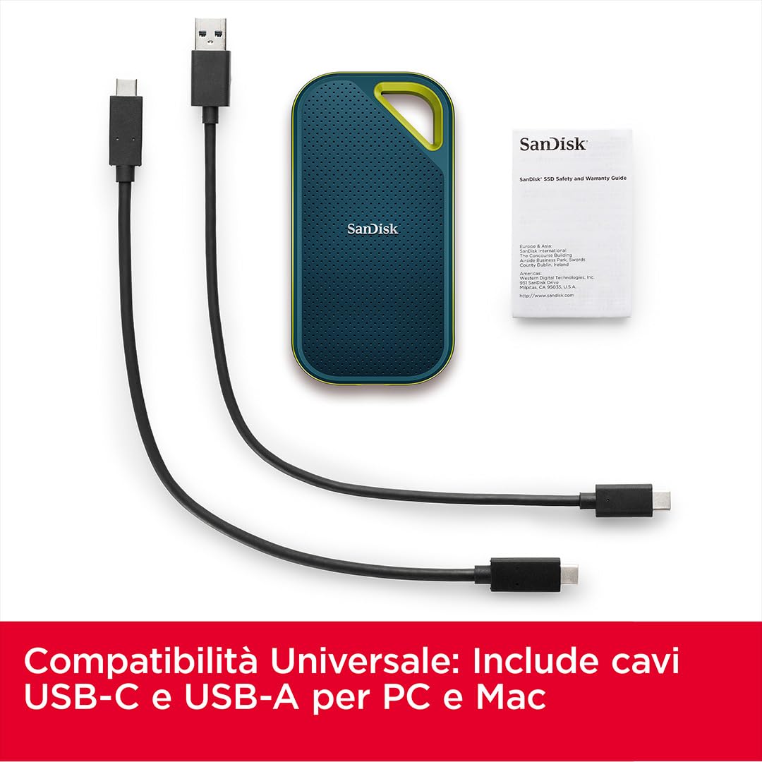 SanDisk Extreme PRO 2 TB SSD portatile (velocità massima di 2000 MB/s, crittografia hardware a 256 bit, la protezione da cadute da un massimo di tre metri, protezione contro acqua e polvere) Monterey