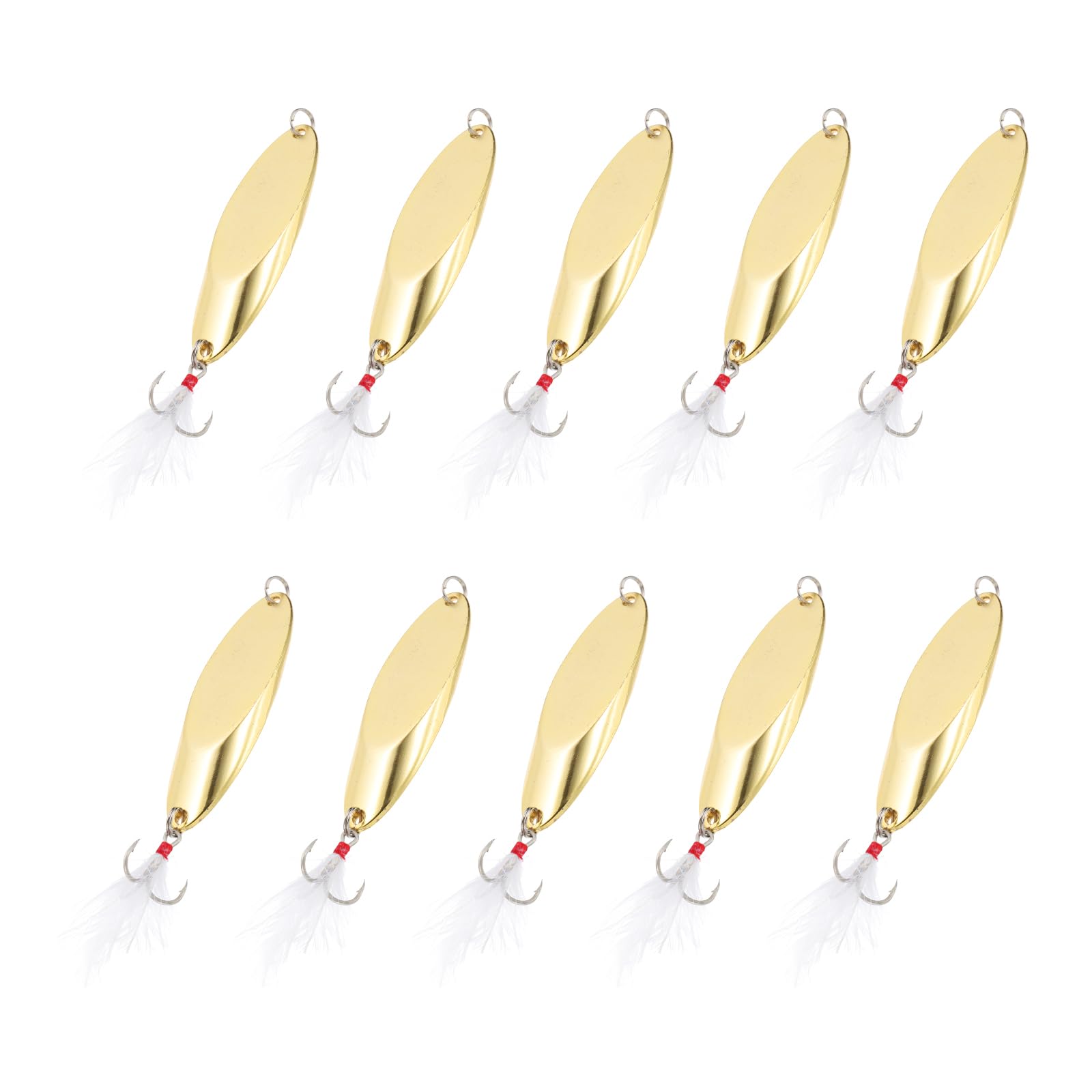 PATIKIL Fishing Spoons, 10 Pcs 1-1/8oz Fishing Lures Casting Spoon Treble Hooks Jigs Hard Metal Spinner Baits for Freshwater Saltwater Salmon, Gold Tone
