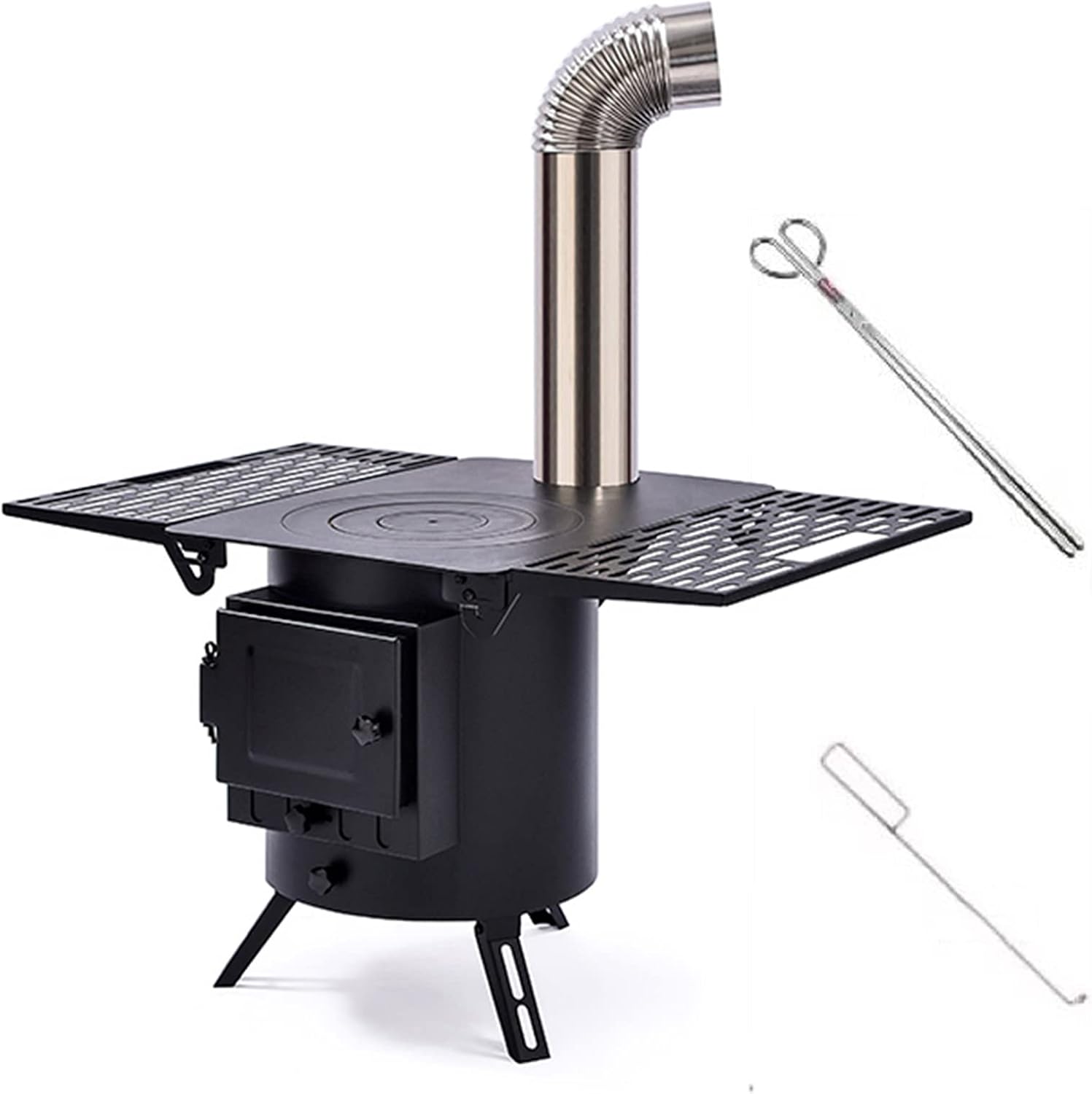 Round Wood Stove Chimney kit Black, Portable Mobile Wood Burning Camping Stove Heater, for Outdoor Tent Travel Picnic BBQ, Home Heating Cooking (Color : A)