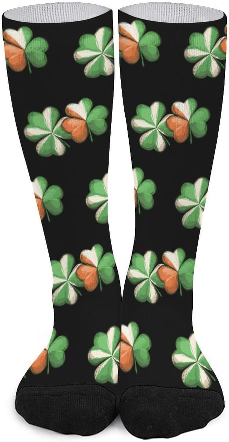 Irish Flag Shamrock Knee High Socks Athletic Long Stockings Sport Casual Crew Tube Sock Boot 40cm