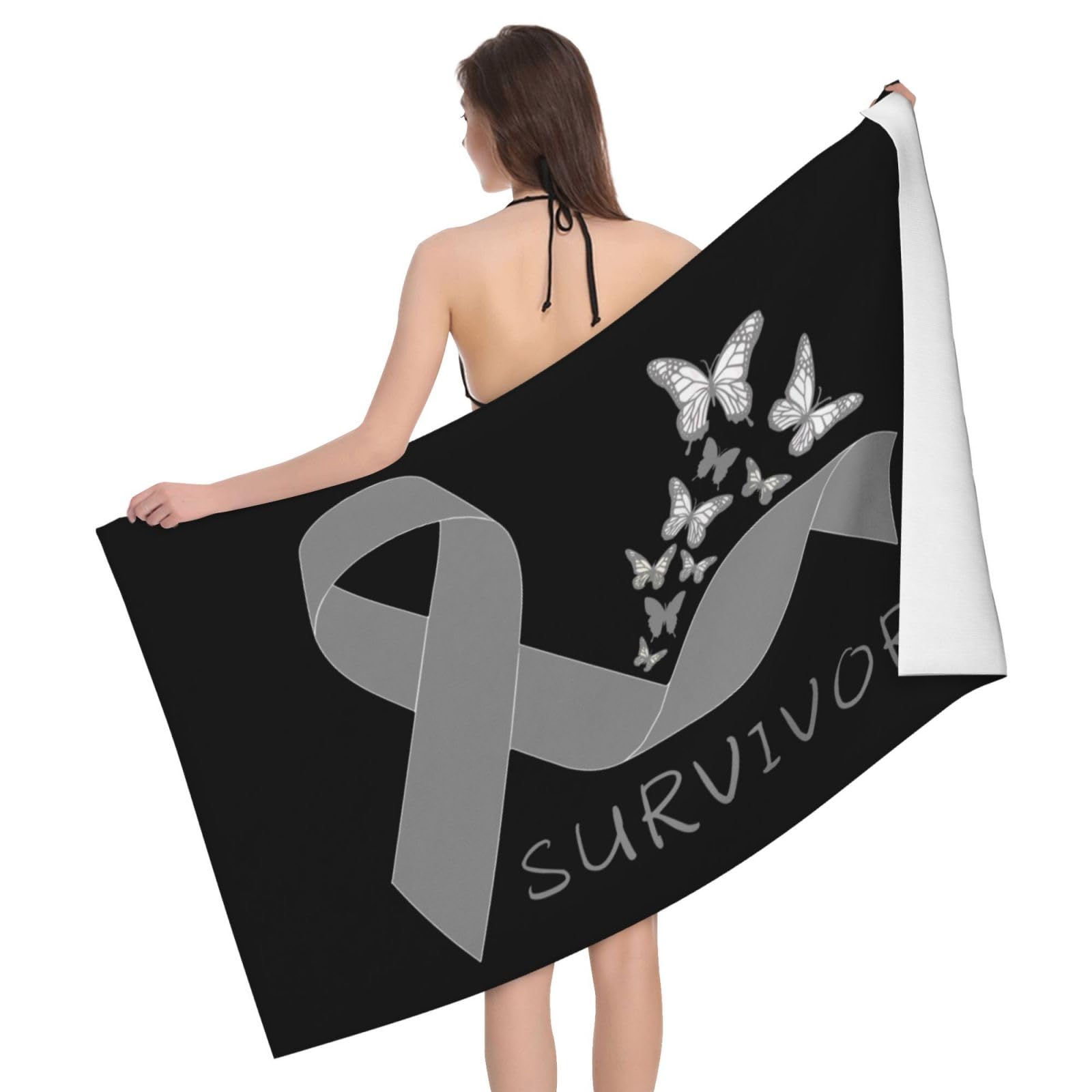 HLBSDM Microfiber Brain Cancer Survivor Beach Towel Quick Dry Soft Sand Free Beach Towels for Pool Swim Beach Lightweight Thin Towels