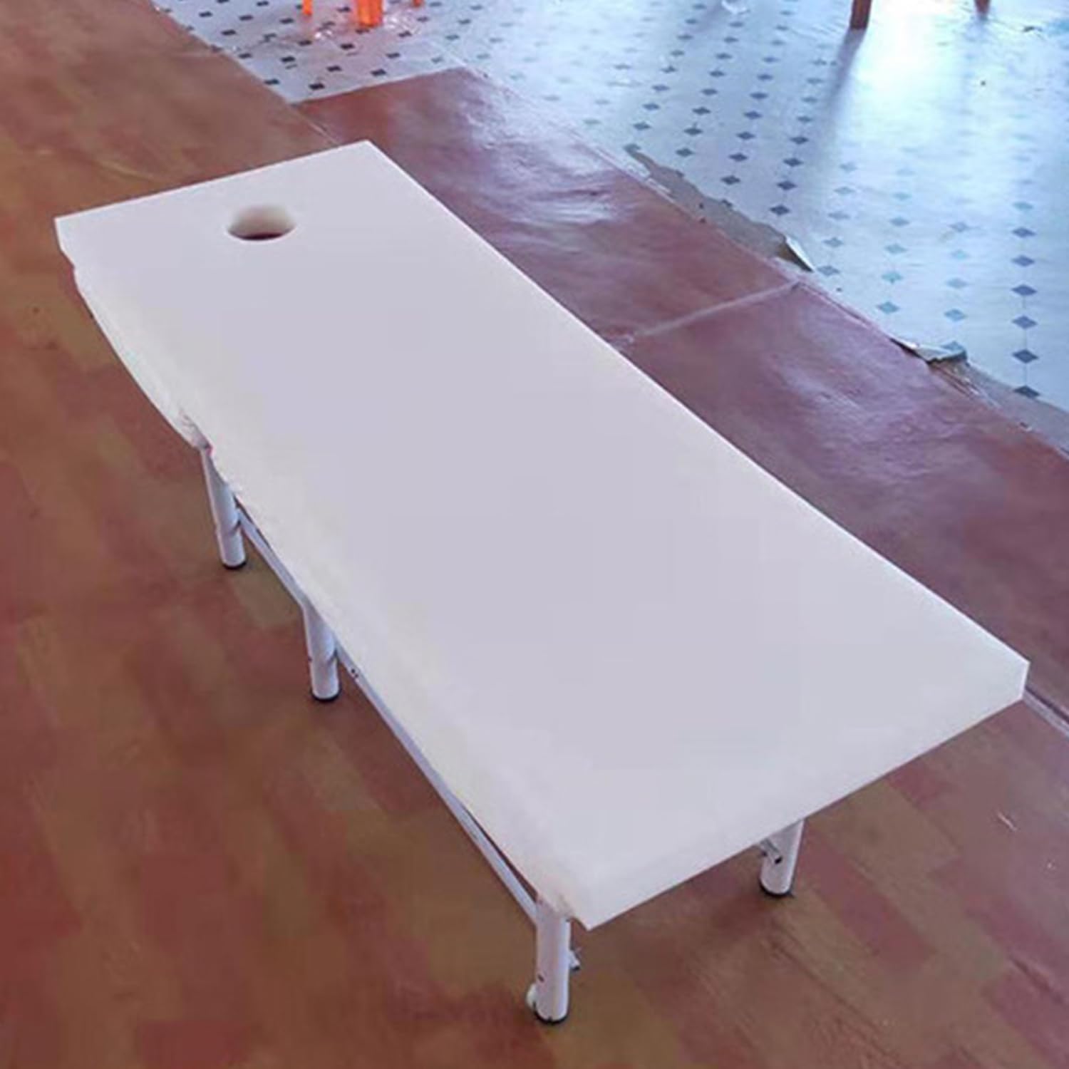 Surmatelas pour Table De Massage 3/4,5/5/6,5cm,Rembourrage De Lit Spa avec Trou Respiration,Matelas en Mousse À Mémoire De Forme pour Lit De Salon Beauté,À Tête Carrée,White 5cm,70x200cm