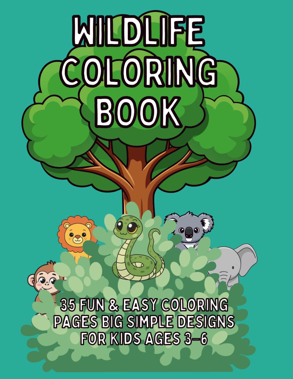 Wildlife: 30 Animals Coloring Book: Cute and Simple Animal Coloring Pages for Kids Ages 3–6