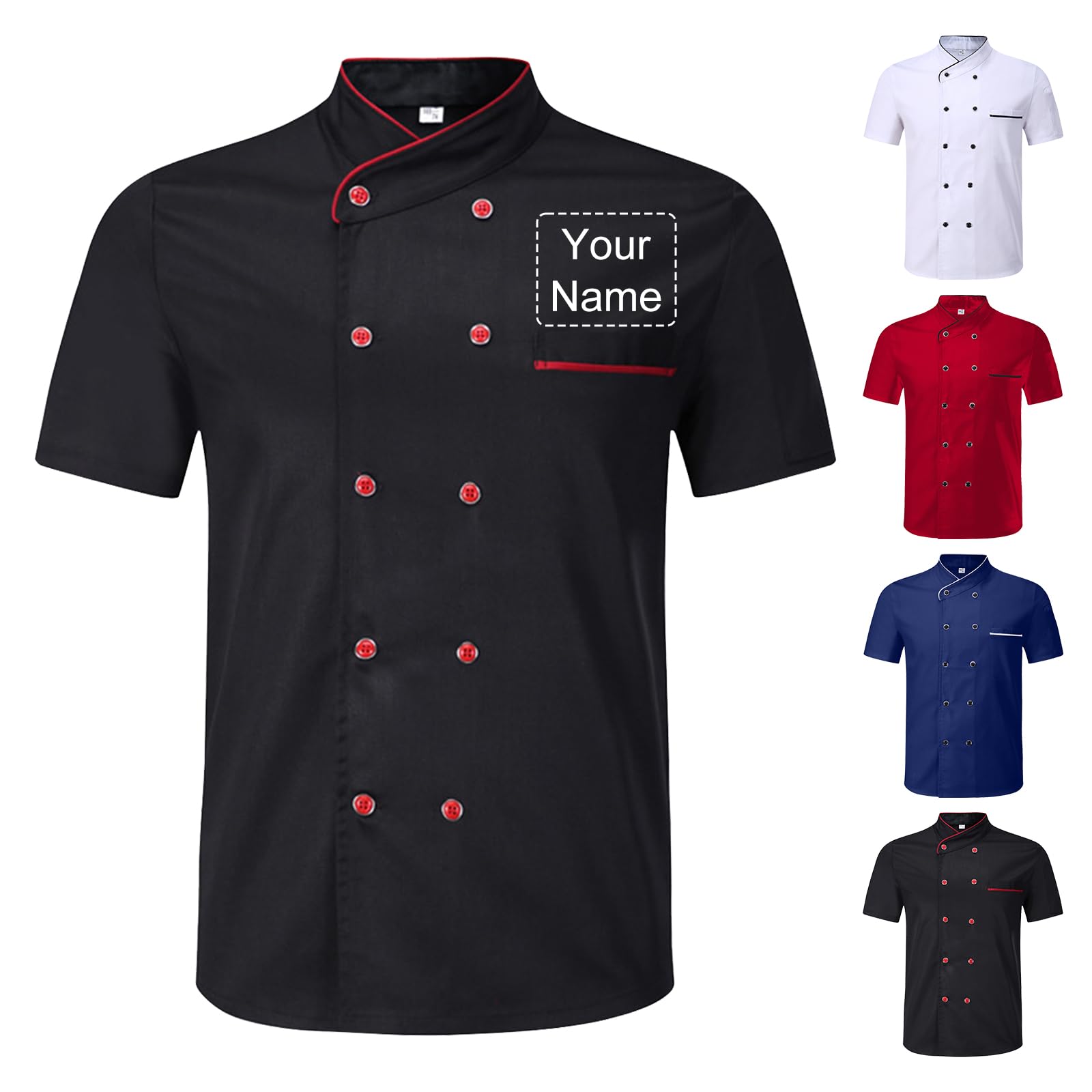 Veste de Cuisine Homme Personnalisable avec Nom Brodé Manches Courtes, Blouse de Travail Restaurant Unisexe, Tenue Cuisine Femme Professionnelle pour Hôtel Boulangerie Traiteur
