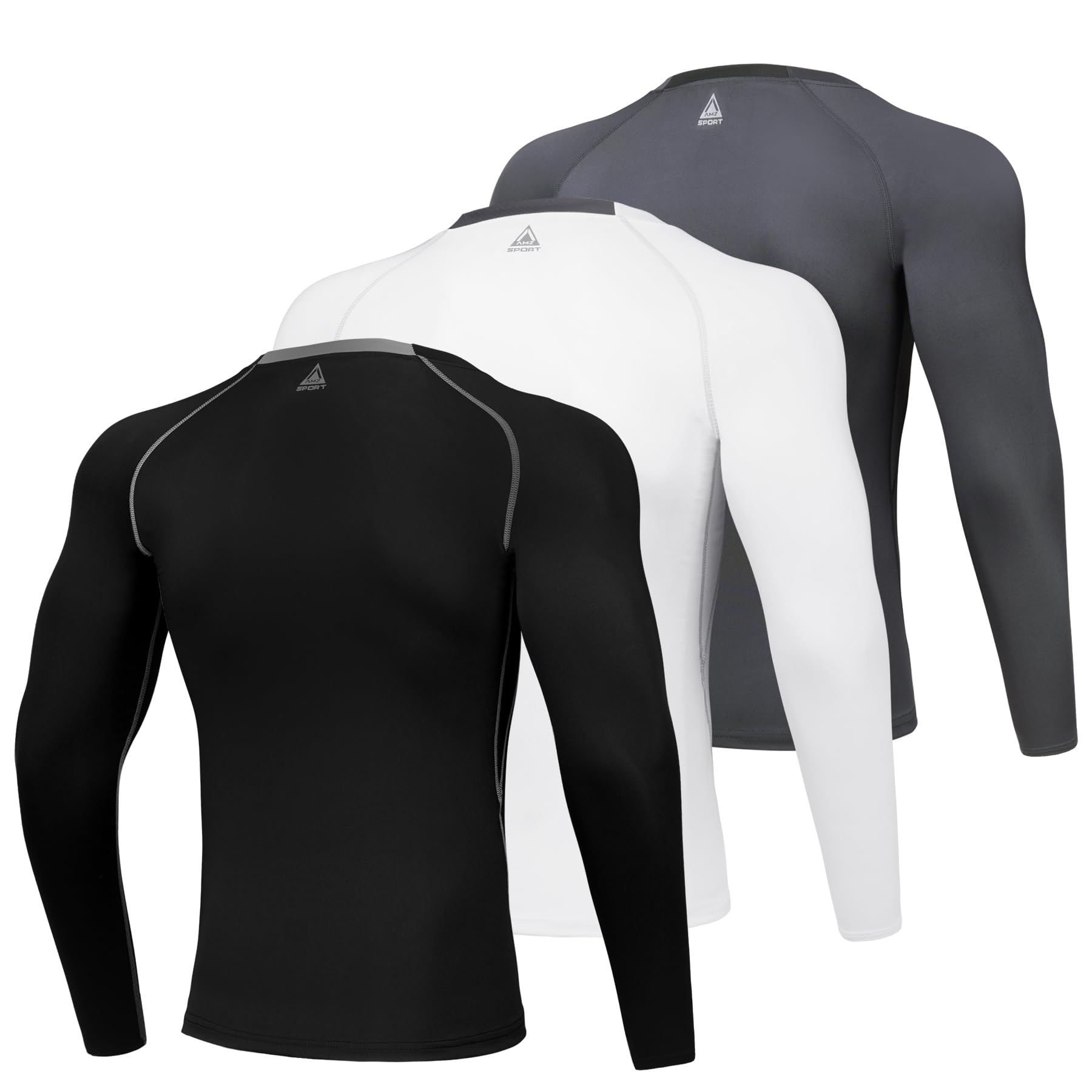 AMZSPORT Maglia Compressione Uomo Confezione da 3 Maglia Termica Manica Lunga Maglietta Palestra Compression Shirt Ciclismo Running Sportiva