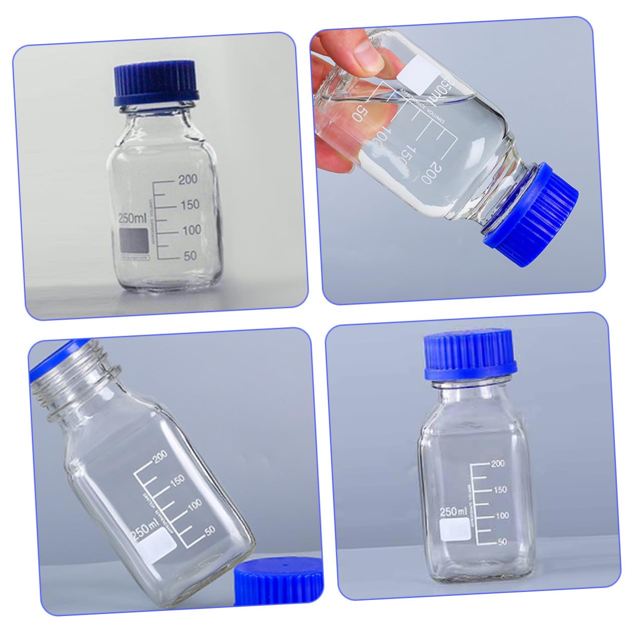 Bottiglie Di Vetro Da Laboratorio 250 Ml Tappo Ermetico, Bottiglie a Bocca Larga Per Campioni e Reagenti, Contenitori Scientifici Trasparenti Per Conservazione e Analisi